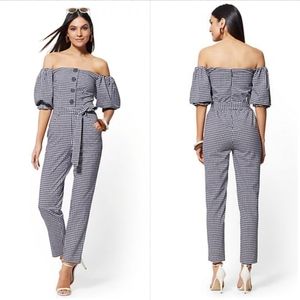 Navy Gingham Strapless Jumpsuit